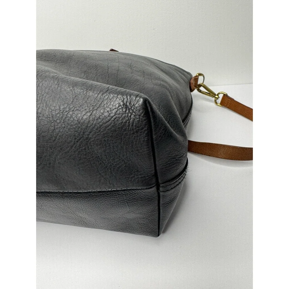 Madewell Black Thick Leather Zip Closure Double Handle Satchel Shoulder Bag‎